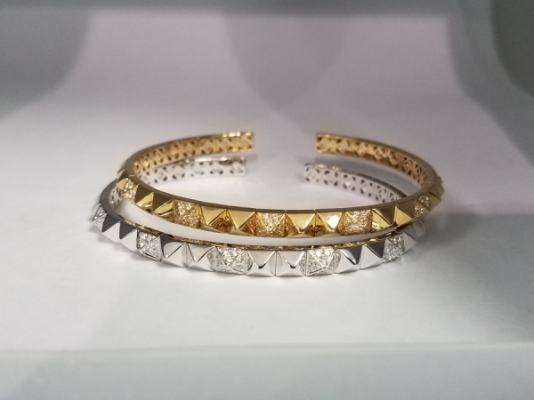 Pyramids Gold & Diamond Cuff Bracelet by Madison L
